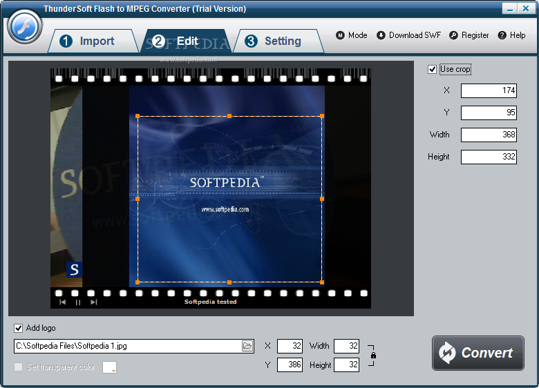 ThunderSoft Flash to MPEG Converter screenshot 2 - You can access the Advanced setting window when you want to configure the variables and parameters of the application