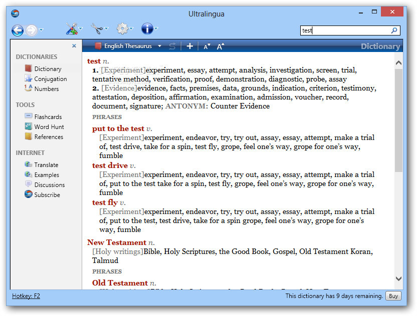 English dictionary thesaurus by ultralingua for windows mobile pro 6.2