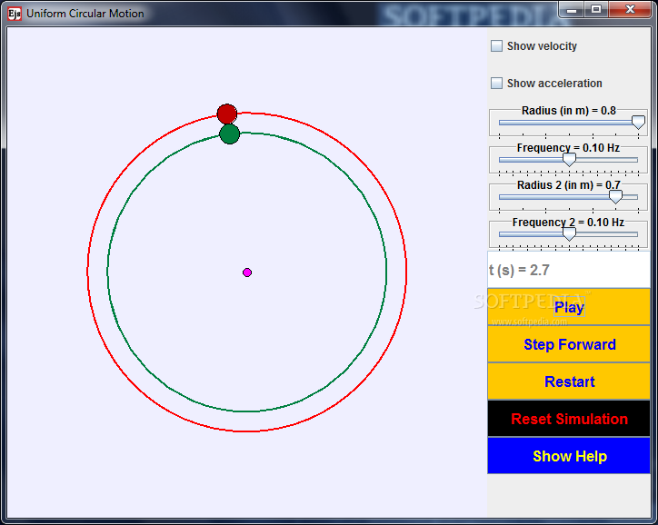 "This application was designed to help you investigate the concept of uniform circular motion."