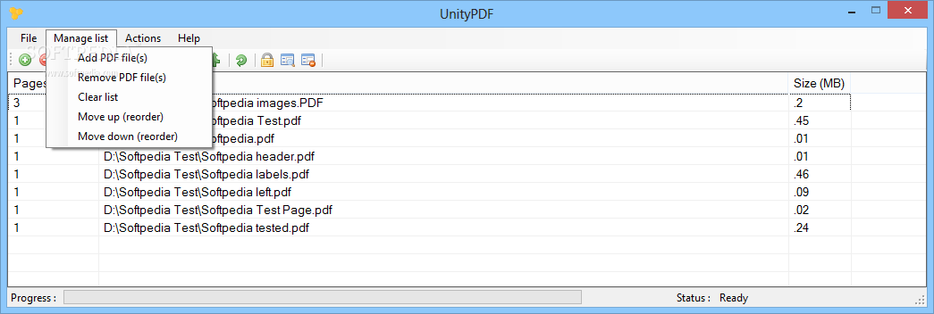 UnityPDF screenshot 2 - By accessing the Manage list menu, you can reorder PDF files by moving them up or down the list