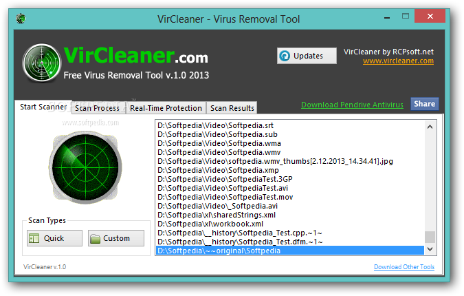 VirCleaner screenshot 1 - With VirCleaner, you will be able to perform quick or custom scans.