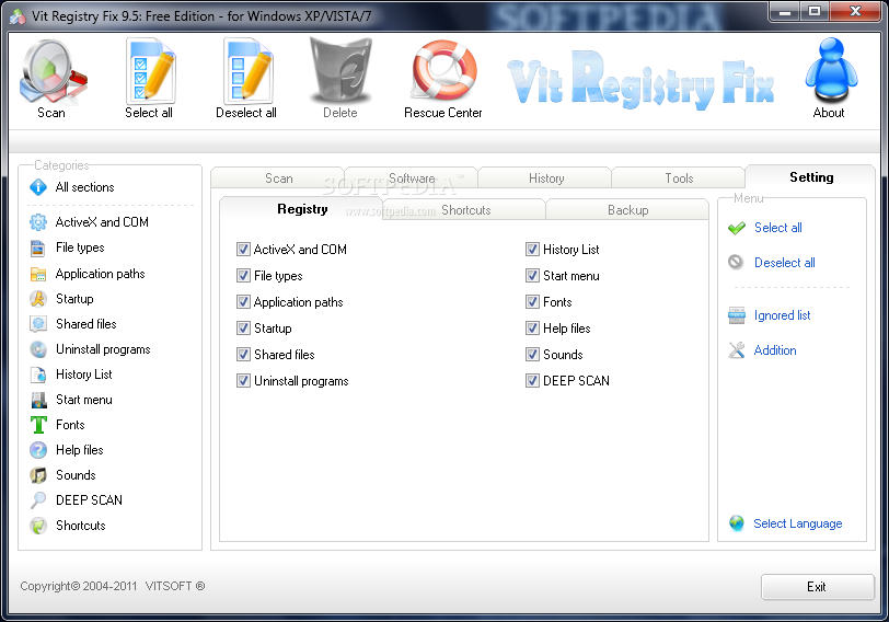 Vit Registry Fix. программа для очистки реестра от ненужных записей