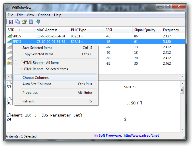 WifiInfoView screenshot 1 - The main window of WifiInfoView allows you to view all the available wireless networks