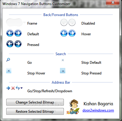 Windows 7 Navigation Buttons Customizer screenshot 1 - This is the main window of Windows 7 Navigation Buttons Customizer that allows you to access all the features of the application.
