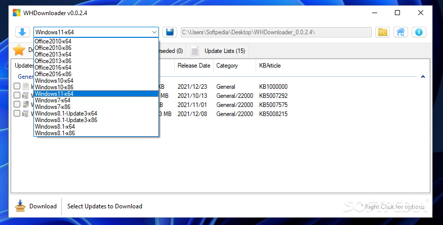 Windows Hotfix Downloader screenshot 2 - Downloaded update files are displayed in the designated tab of Windows Hotfix Downloader.