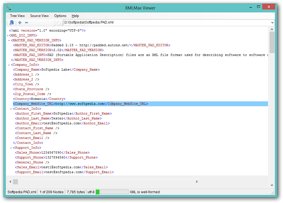 XMLMax Viewer screenshot 1 - XMLMax Viewer displays XML documents in both source and tree view.