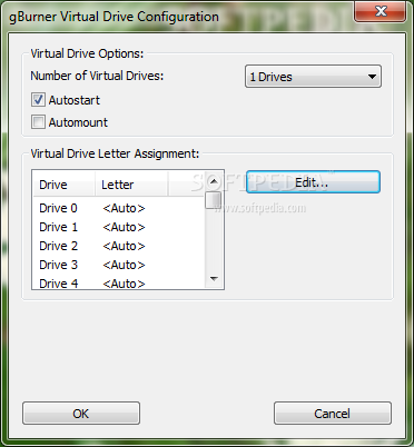 gBurner Virtual Drive screenshot 2 - You can configure the Options of gBurner Virtual Drive using this window.
