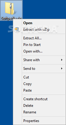 uZip screenshot 3 - uZip integrates to your Windows context menu, enabling you to unzip archives with just two clicks